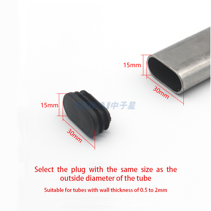 Haltbarer ovaler Kunststoff Plug Glide Einsatz schwarze Endkappe für Stühle und Möbel Metallrohre